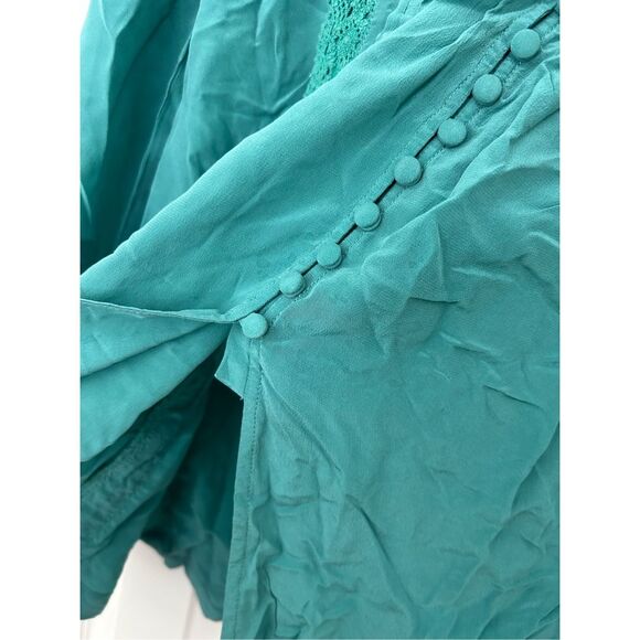 Soft Surroundings Green Blue Teal Button Blouse, 100% Silk Top, Size Small - Picture 7 of 11
